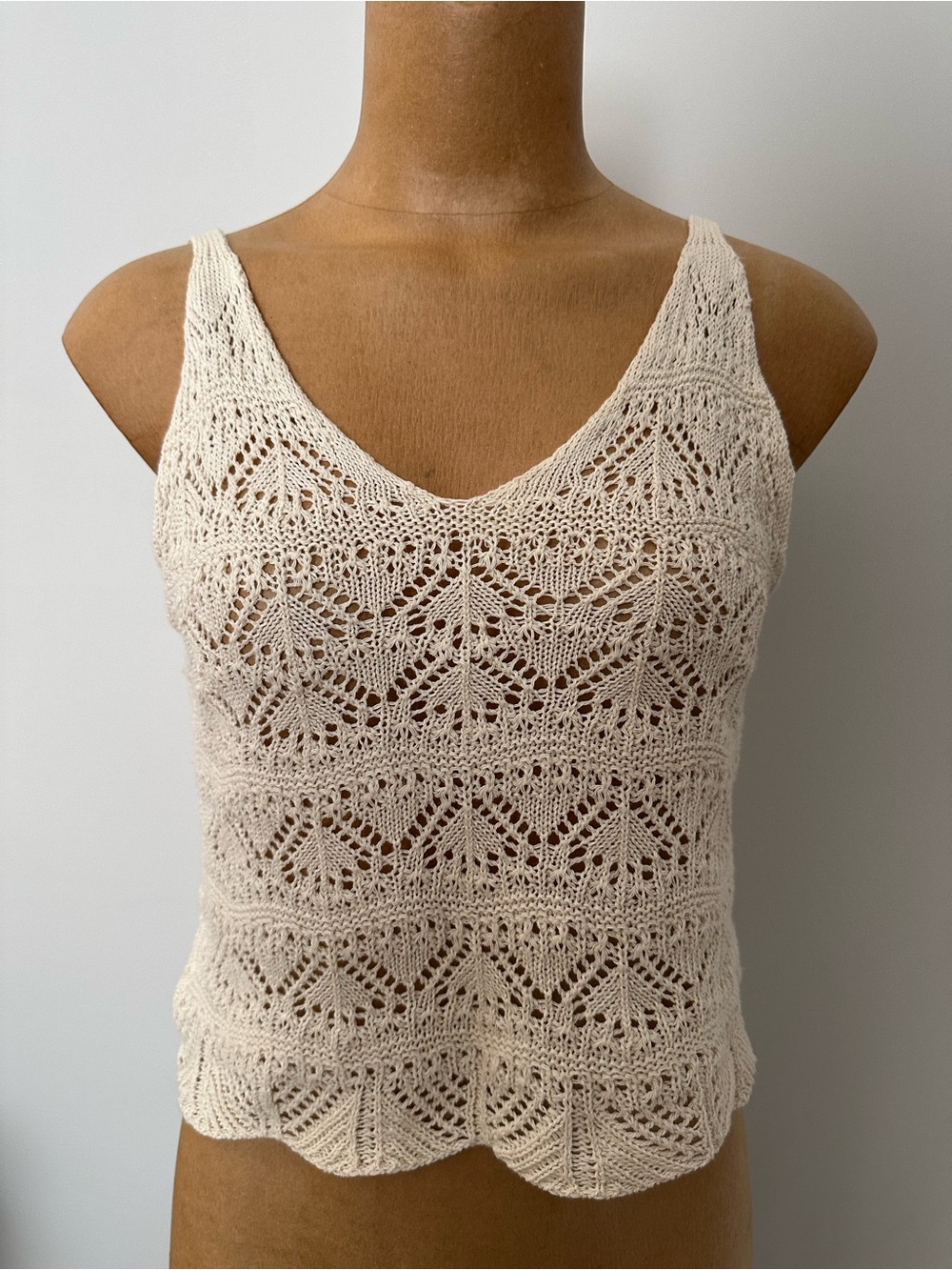 Cream Crochet Knit Tank Top
